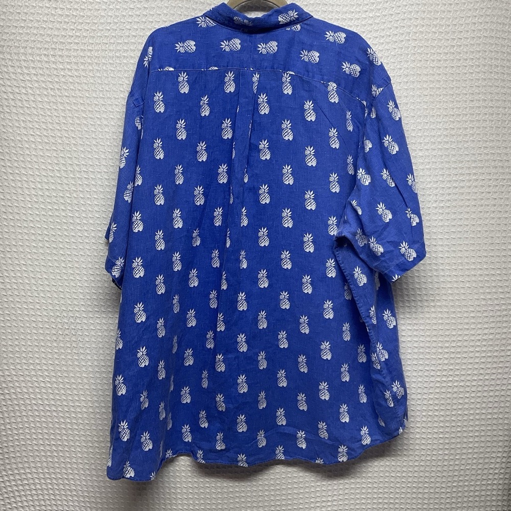 Ralph Lauren Shirt Mens 3XB Blue Short Sleeve 100% Linen Pineapple Hawaiian - Picture 9 of 10